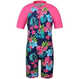 Baohulu Meisjes Badmode Korte Mouwen Een Stuk Baden-Pak Voor Kids UPF50 + Navy Bloem Peuter Surfen Strand dragen