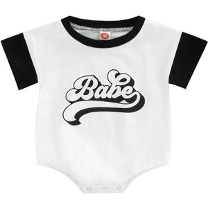 Baby Baby Jongen Meisjes Zomer Jumpsuit Ronde Hals Casual Brief Print Peuter Korte Mouw Romper