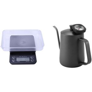 1 Pcs Koffie Digitale Schaal Limited 0.1G Met Timer & 1 Pcs 600Ml Roestvrij Staal Koffie Waterkoker Met thermometer (Zwart)