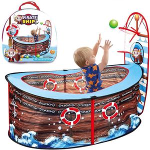 Voorverkoop Grote Play Tent Toy Playhouse Indoor & Outdoor Tuin Opvouwbare Pop Up Play Tent Piratenschip met Basketbal Hoepel voor Kid