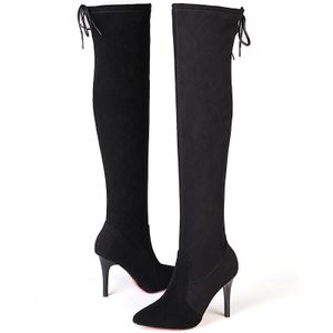 Mode Vrouwen Schoenen Winter Puntschoen Stiletto Hakken Sexy Elegante Dames Laarzen Over De Knie Stretch Laarzen 35-39