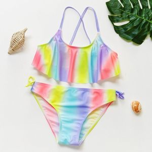 3-14Y Kids Badmode Bikini Voor Meisjes Twee Stukken Meisjes Badmode Regenboog Meisjes Zwemmen Outfit Kinderen Badmode Badpak