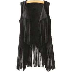 Sagace Vrouwen Vest Kwastje Etnische Korte Vest Mode Mouwloze Casual Lederen Jas Omzoomd Losse Suede Jas
