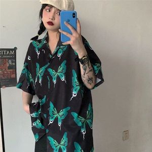 Deeptown Gothic Shirt Vrouwen Vintage Koreaanse Stijl Womens Blouse Hip Hop Print Button Up Shirt Streetwear Harajuku Kleding