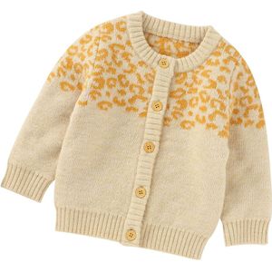 Kinderen Luipaard Print Trui Jas Lange Mouw O-hals Button-Up Gebreide Vest Baby Meisjes Tops Voor Herfst Winter Een stuk