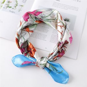 Femme Zijden Sjaal Tas Tie Haarband Foulard Kleine Zakdoek Elegante Bloemenprint Vrouwen Hoofdband Skinny Bandana