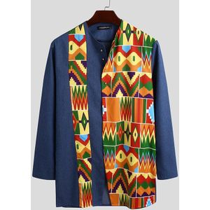 Etnische Stijl Mannen Shirt Print Patchwork Streetwear Lange Mouwen Button Casual Dashiki Afrikaanse Shirts Camisas Incerun