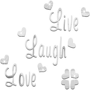 Verwijderbare Live Laugh Love Spiegel Muurstickers Letters En Hart Zelfklevende Acryl Behang Home Decoration Art Mural Decor