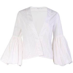 Twotwinstyle Witte Ruches Shirt Voor Vrouwen V-hals Lantaarn Mouwen Plus Size Minimalistische Blouse Vrouwelijke Mode Kleding