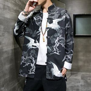 Traditie Chinese Stijl Kostuums Voor Volwassen Mannen Mode Losse Witte Crane Print Streetwear Oefening Kung Fu Tops Vest