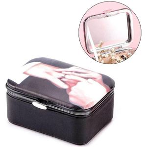 Portable Travel Lederen Armband Oorbellen Ketting Organizer Display Broche Sieraden Opbergdoos Met Spiegel