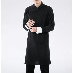 Streetwear Dunne Tang Pak Jas Heren Linnen Jasje Zwarte Lange Jas Mannelijke Hanfu Chinese Stijl Robe Harujuku Wind Breaker