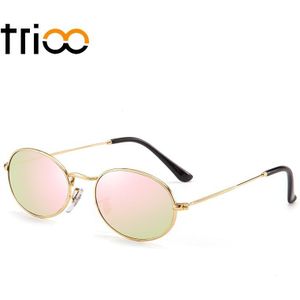 Trioo Smalle Ovale Zonnebril Voor Vrouwen Gouden Frame Zwart Lens Shades Spiegel Kleur Lens Vintage Lunette Retro Kleine Zonnebril