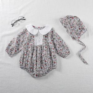 Pasgeboren Peuter Infant Baby Meisjes Bloemen Printing Bodysuit Lange Mouw Jumpsuit Met Hoed Herfst Baby Kleding
