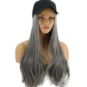Vrouwen Meisje Lang Krullend Pruik Synthetische Pruik Hair Extension Met Baseball Cap Modieuze Anti-Ultraviolet Zonnehoed Streetwear