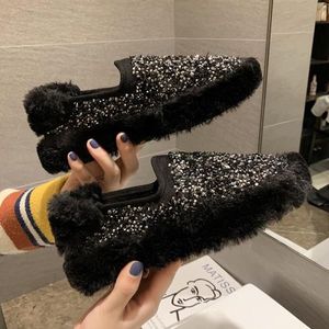 Kristal All-Match Schoenen Vrouw Vrouwen Modis Loafers Bont Klompen Platform Ronde Neus Vrouwen Mocassins Casual Vrouwelijke Sneakers