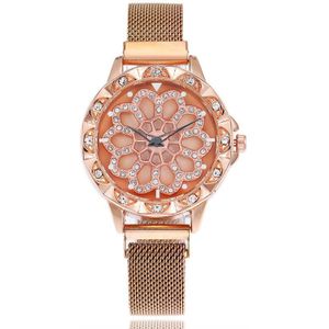 Mode Luxe Vrouwen Horloge Strass Magnetische Tape Quartz Dames Horloge Mesh Magneet 360 Graden Roterende Wijzerplaat Relógio Femino