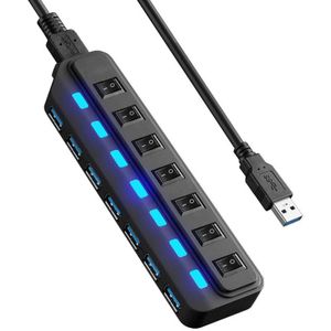 Usb Hub 3.0 Splitter,7 Port Usb Data Hub Met Individuele Op/Uit Schakelaars En Verlichting Voor Laptop, Pc, Computer