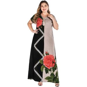 Plus Size Tribal Botanische Print Boho Dress Vrouwen Zomer Tuniek Korte Mouwen Kaftan Ramadan Moslim Abaya Afrikaanse Dashiki VKDR1820