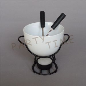 Porselein kaasfondue set, chocolade smelten kom voor thuis diy