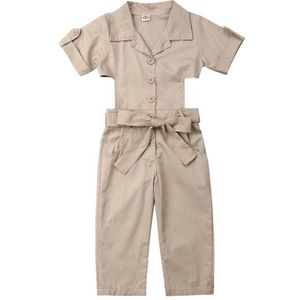 Kids Baby Meisje Rompertjes Lente Zomer Herfst Kleding Korte Mouw Riem Strik Romper Outfit Voor 2-7Years