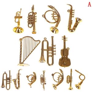 7/14Pcs Mini Plastic Muziekinstrument Goud Kerstboom Opknoping Voor Vrienden Verzamelen Musical Leuke Hanger Xmas Decor