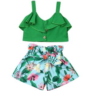 Lokale Voorraad Kids Peuter Baby Meisjes Crop Tops Bloemen Korte Broek Outfits Kleding UK