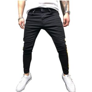 Mens Side Streep Skinny Black Denim Jeans Hip Hop Streetwear Plus Size Slim Katoen Jeans Mannen Elasticiteit Skinny Jeans