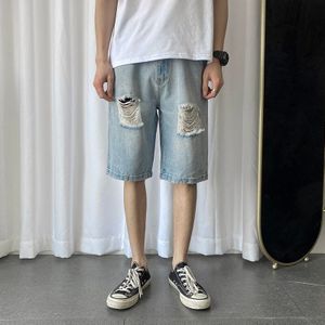 Streetwear Mannen Denim Shorts Klassieke Vintage Gescheurd Gat Zomer Blauwe Korte Jeans Voor Mannen