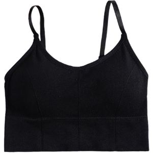 Vrouwen Spaghetti Band Bralette Geribbelde Gebreide Effen Kleur Crop Top Sexy V-hals Schoonheid Terug Naadloze Draadloze Ondergoed