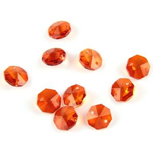 Oranje 100Pcs 1 Gat/2 Gaten 14Mm Glas Crystal Octagon Kralen Achthoek Kralen Kristal Prisma Hanger Crystal decoratie