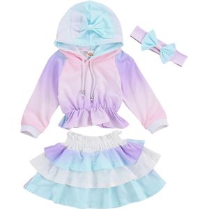 Pasgeboren Baby Meisjes 3 Stuks Kleding Set Tie Dye Lente Herfst Outfits Strik Hooded Tops Gelaagde Rokken Hoofdband Mode
