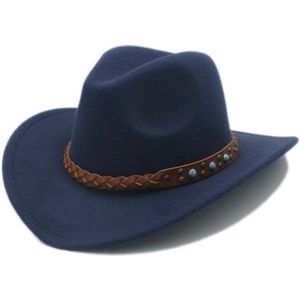 Luckylianji Wolvilt Western Cowboy Hoed Voor Kid Kind Brede Rand Cowgirl Kallaite Braid Lederen Band (Size:54Cm, Passen Touw)