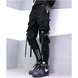 Broek Mond Geborduurde Overalls Joggers Mannen Zwarte Harembroek Multi-Pocket Linten Man Joggingbroek Streetwear Mannelijke Broek