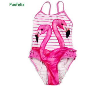 Funfeliz Flamingo Badmode Voor Meisjes Schattige Baby Meisje Zwemmen Pak Cartoon Gestreepte Een Stuk Badpak Kinderen Badpak