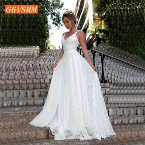 Luxe Bohemian Ivoor Kant Trouwjurk Lange Bruidsjurken V-hals Backless Boho Landelijke Strand Vrouwen Party Bridal Jurken