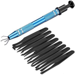 4 Prong Standaard Pick-Up Tool,4 Klauwen Pickup Tool Metal Grabber En 8 Pincet Set Voor Craft, Elektronica, Laboratorium Werk