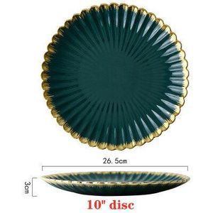 Scandinavische Stijl Retro Donkergroen Chrysant Keramische Kom Plaat Emerald Groen Goud Rand Plaat Fruitschaal Slakom Kom Dessert