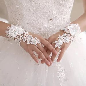 Elegante Kant Bruiloft Handschoenen Korte Witte Vingerloze Mode Bloem Meisje Kid Kind Student Party Prestaties Dansen Bridal