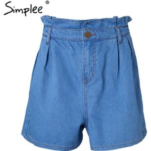 BerryGo Casual ruffle blue denim shorts Vrouwen button pocket hoge taille shorts Zomer strand chic streetwear jeans shorts