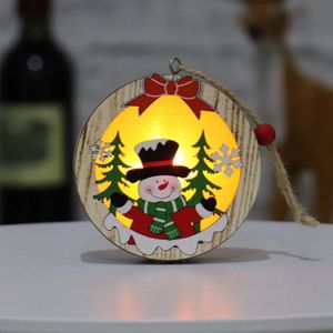 Kerstversiering Kerstboom Houten Gloeiende Vijfpuntige Ster Oude Man Sneeuwpop Herten Scène Decoratie Kerst Cadeau