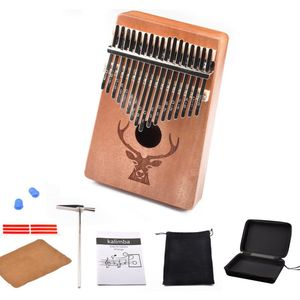 17-Key Kalimba Wood Thumb Piano Mbira Lichaam Instrument, Mahonie, Herten Hoofd Luxe Pak, geschikt Voor Beginners