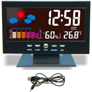 Originele Lcd Digitale Weersverwachting Snooze Temperatuur Wekker Horloge Huishoudelijke Muur Bureau Alarm Horloge Multi Functionele