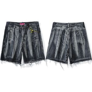 Mens Tie-Dye Denim Jean Shorts Zomer Mode Rits Vintage Korte Broek Korte Hiphop Streetwear Jeans Compressie shorts