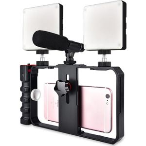 Smartphone Dual Handvat Handheld Video Kooi Stabilisator Kit Ondersteuning Opname Grip Rig Met Statief Telefoon Verstelbare Stabilisator