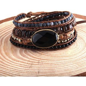 Rh Mode Bohemen Sieraden Boho Armband & Kralen Armbander Zwarte Natuursteen Charm 5 Strengen Wrap Armbanden