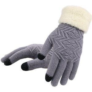 Casual Handschoenen Vrouwen Winter Polyester Geometrische Breien Solid Wanten Plus Fluwelen Dikke Volledige Vinger Handschoenen Vrouwelijke Touch Screen