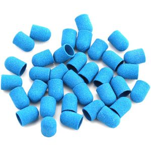 20 Pcs Schuren Caps Plastic Blauw Schuren Bands 10*15mm Met Rubberen Grip Pedicure Polijsten Zand Blok Voet cuticula Tool