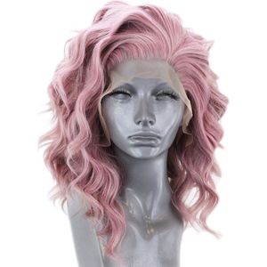 Websterwigs Roze Korte Bob Haar Body Wave Synthetische Lace Front Pruik Met Zijscheiding Hittebestendige Vezel Haar Kant Voor voor Vrouwen