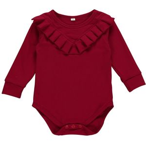 Pasgeboren Baby Baby Meisje Kleding Effen Kleur Ruches Jumpsuit Bodysuit Outfit Herfst Lange Mouwen Warm O Hals Leuke Zachte 0 -24M